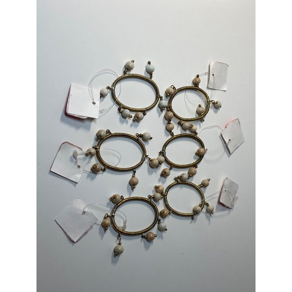 6 Pier One Gold Napkin Rings Cream Dangle Beads Dining Table Decor VTG